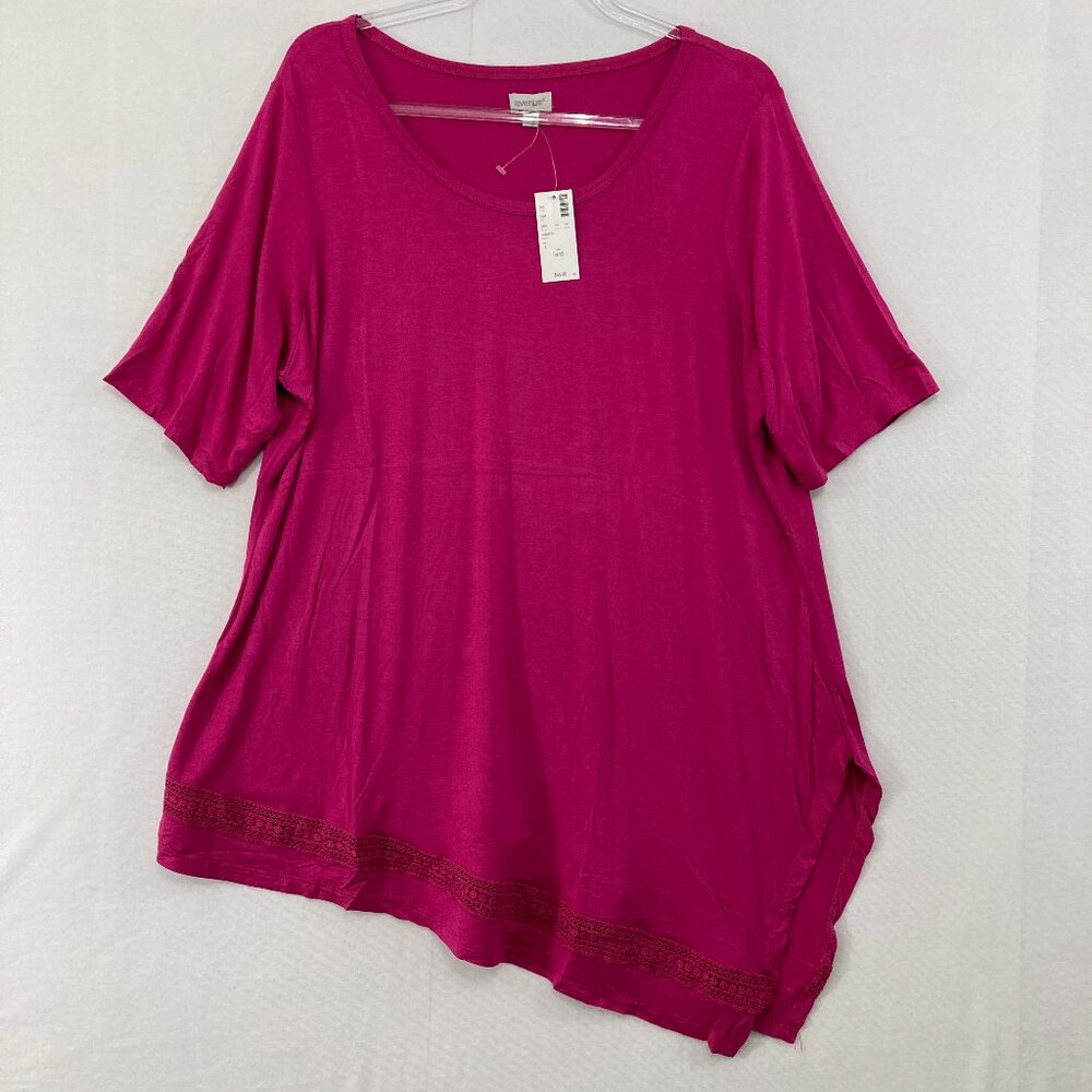 New Avenue Tunic size 14/16 Pink Magenta Stretch Knit‎ Asymmetric Relax Comfy